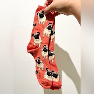 Coral and fawn pug socks- women's